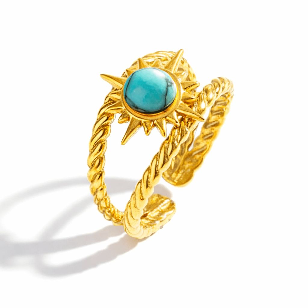 Bague Soleil Turquoise Dorée - Les bijoux de JD