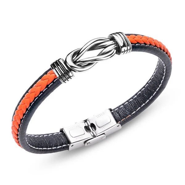 Bracelet Homme Cuir Tressé Orange - Les bijoux de JD