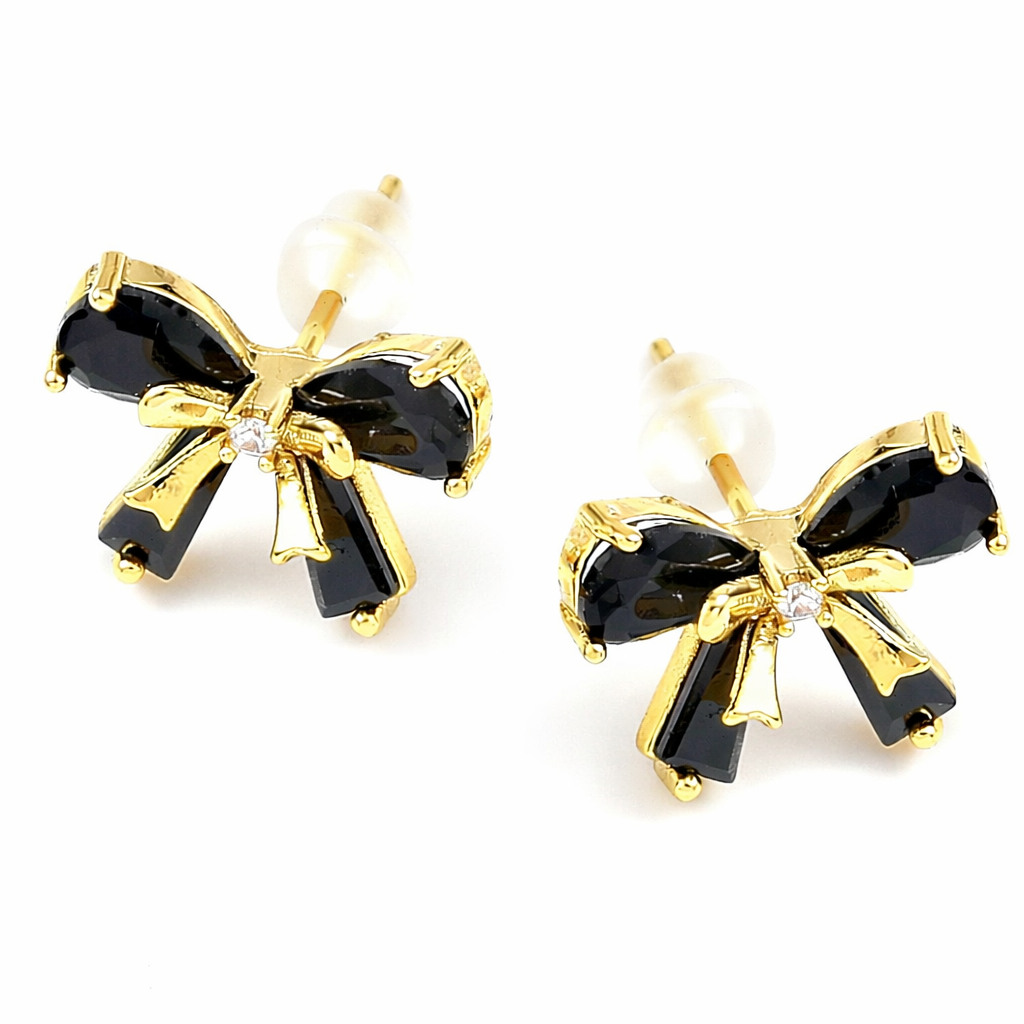 Boucles d'oreilles nœud noir doré