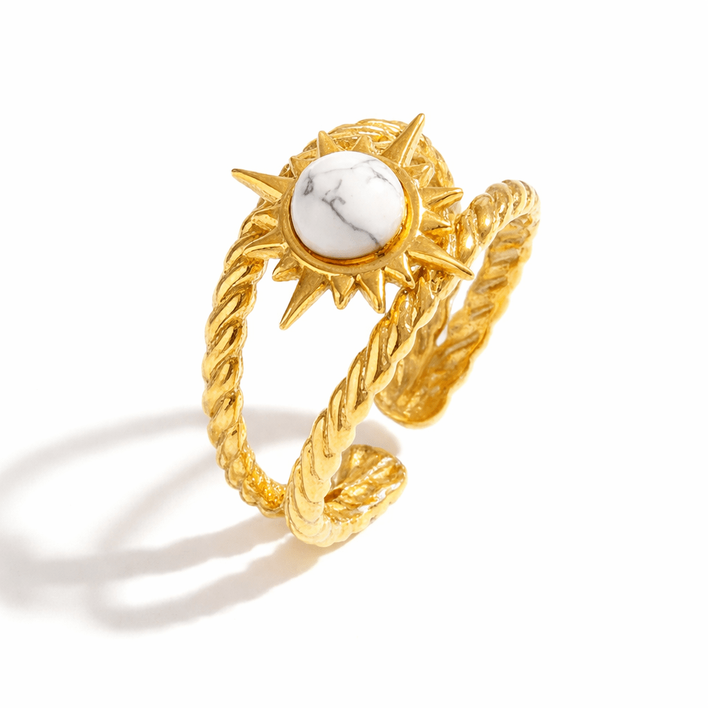 Bague Soleil Howlite Dorée - Les bijoux de JD